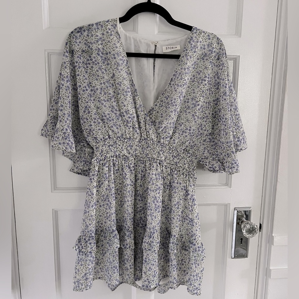 Storia Purple Floral Flutter Sleeve Romper